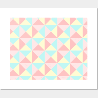 Pink Teal Blue Rose Yellow Pastels geometric triangles Pattern Posters and Art